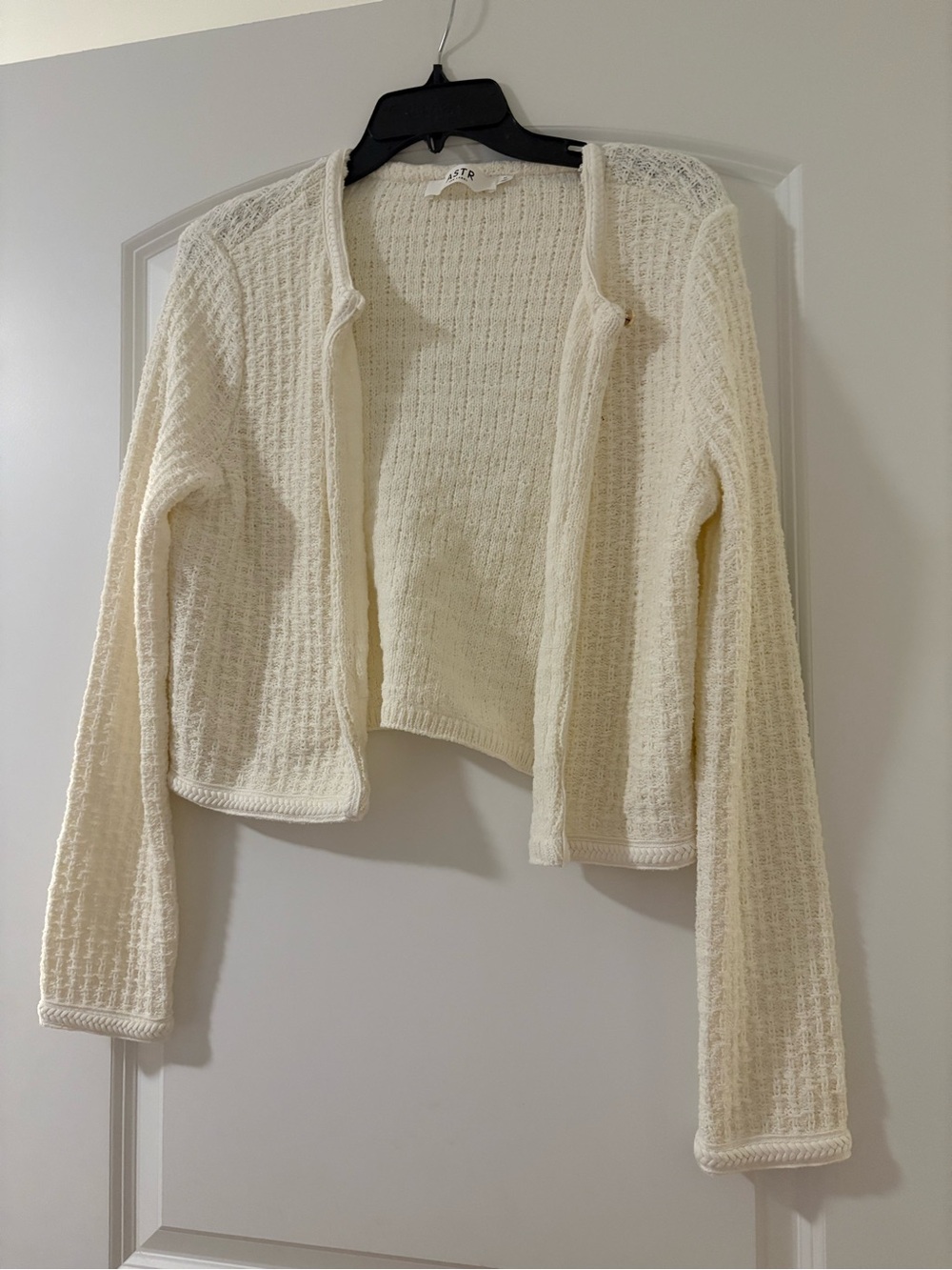 Astr Cream Open-Front Textured Knit Cardigan